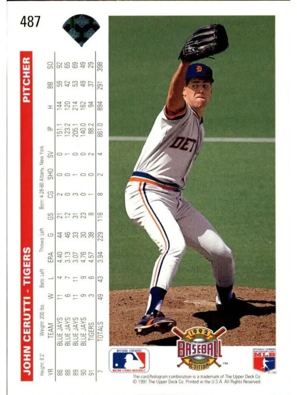 John Cerutti 1992 Upper Deck MLB #487 Baseball Card Detroit Tigers